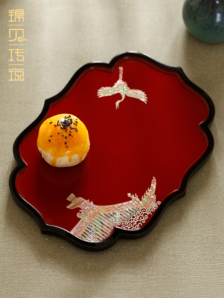 螺钿漆器茶盘家用实木茶具台古风小型托盘放茶叶杯沥水干泡台茶海