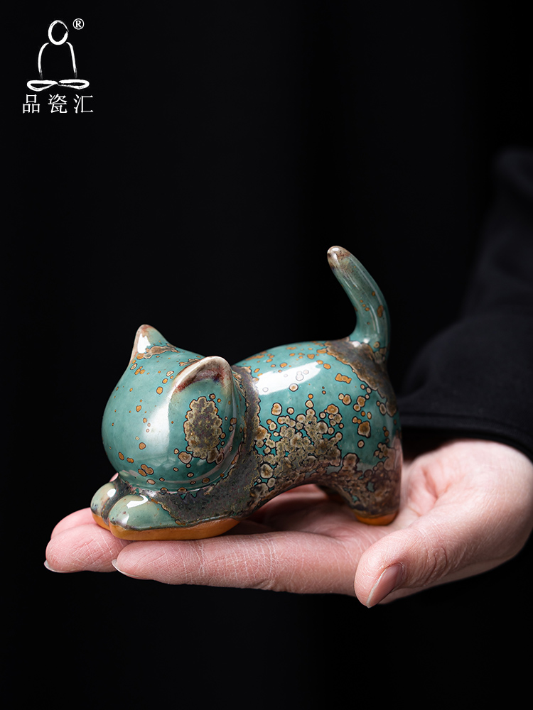 品瓷汇钧瓷创意小猫咪陶瓷茶宠小摆件桌面客厅茶几装饰工艺品茶玩