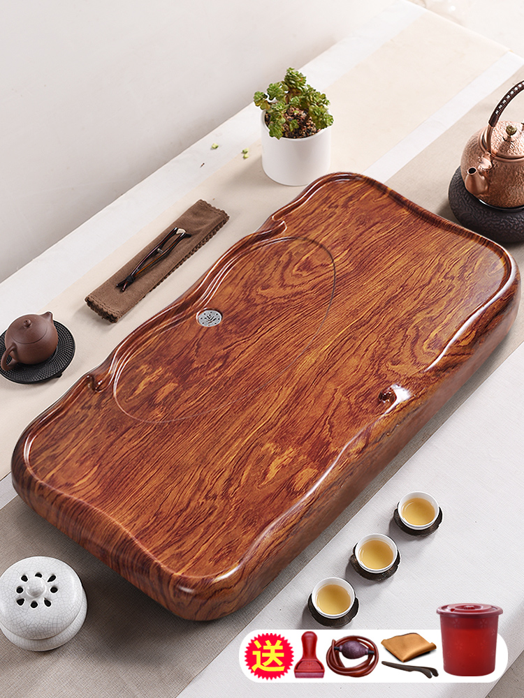 茶盘实木茶海大号长方形托盘花梨木黑檀纹小型茶台家用客厅办公室