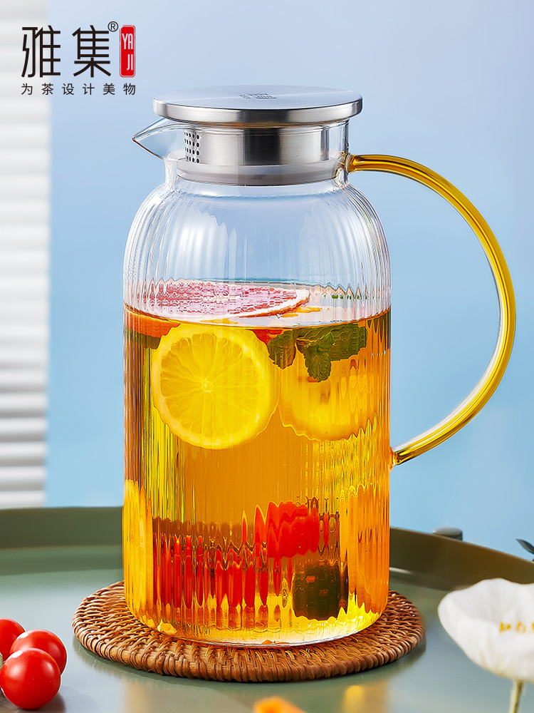 雅集棱影冷水壶凉水壶玻璃耐高温大容量家用办公柠檬果汁壶泡茶壶
