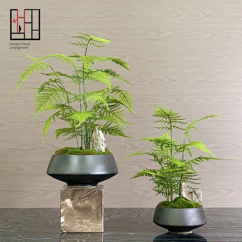 新中国风花卉人造绿色植物盆景样板间客厅售楼处入口植物芦笋盆栽