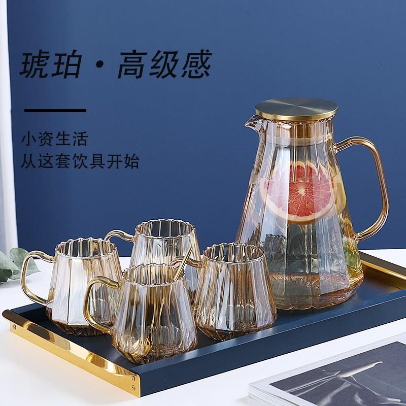 高硼硅玻璃凉水壶大容量家用条纹果汁壶茶壶套装加厚冷水壶优选