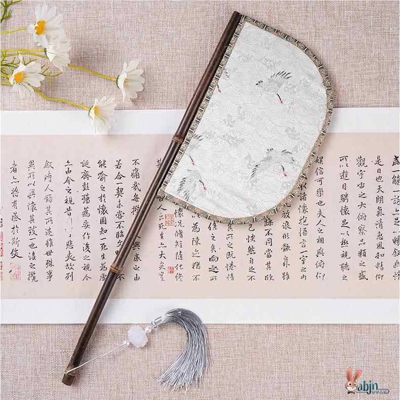 战国袍扇子彷革丝长柄异形刀把扇汉服走秀拍照道具古风遮面便面