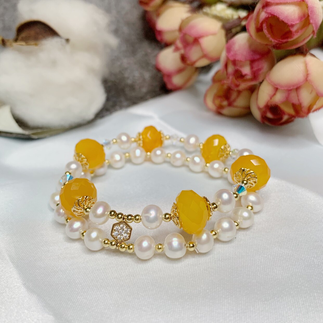 天然珍珠原创手链女优雅玛瑙手串精致礼物气质水晶首饰品闺蜜配饰