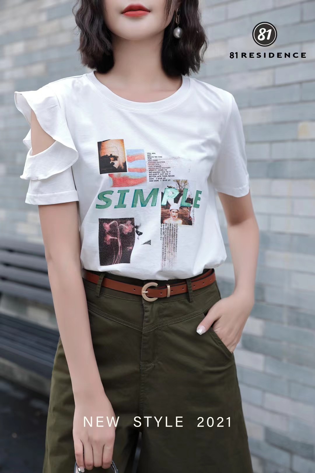 短袖T恤设计感荷叶边漏肩夏装新款女上衣81号公馆原创ins洋气体恤