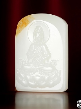 新疆和田玉洒金皮白玉籽玉挂件观音29.5克