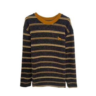 【玉米专享】拼色圆领刺绣条纹磨毛打底T恤女5218#