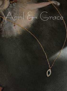 纯银马眼精致小巧风祖母绿金项链