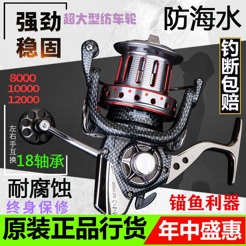 日本进口纺车轮全金属锚鱼轮18轴超大10000型12000渔轮大物远投轮