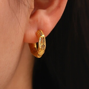 新款 欧美INS风摩登耳环女士复古潮18K镀金钛钢耳饰C形不锈钢耳环