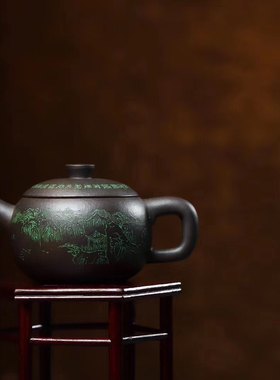 宜兴优质新款紫砂研究员高工顾勤代表作宝儿壶黑泥200cc实价咨询
