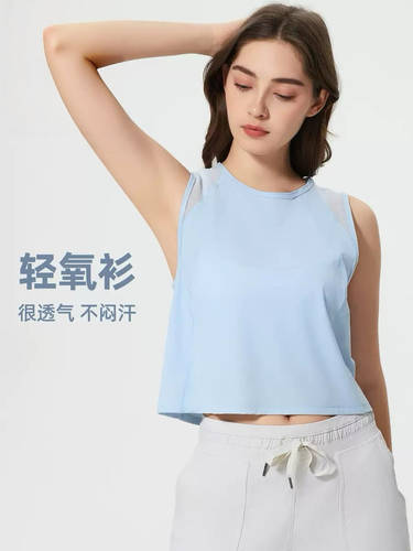 跨境新款无袖背心露脐短款性感镂空速干透气运动休闲瑜伽服 DT050