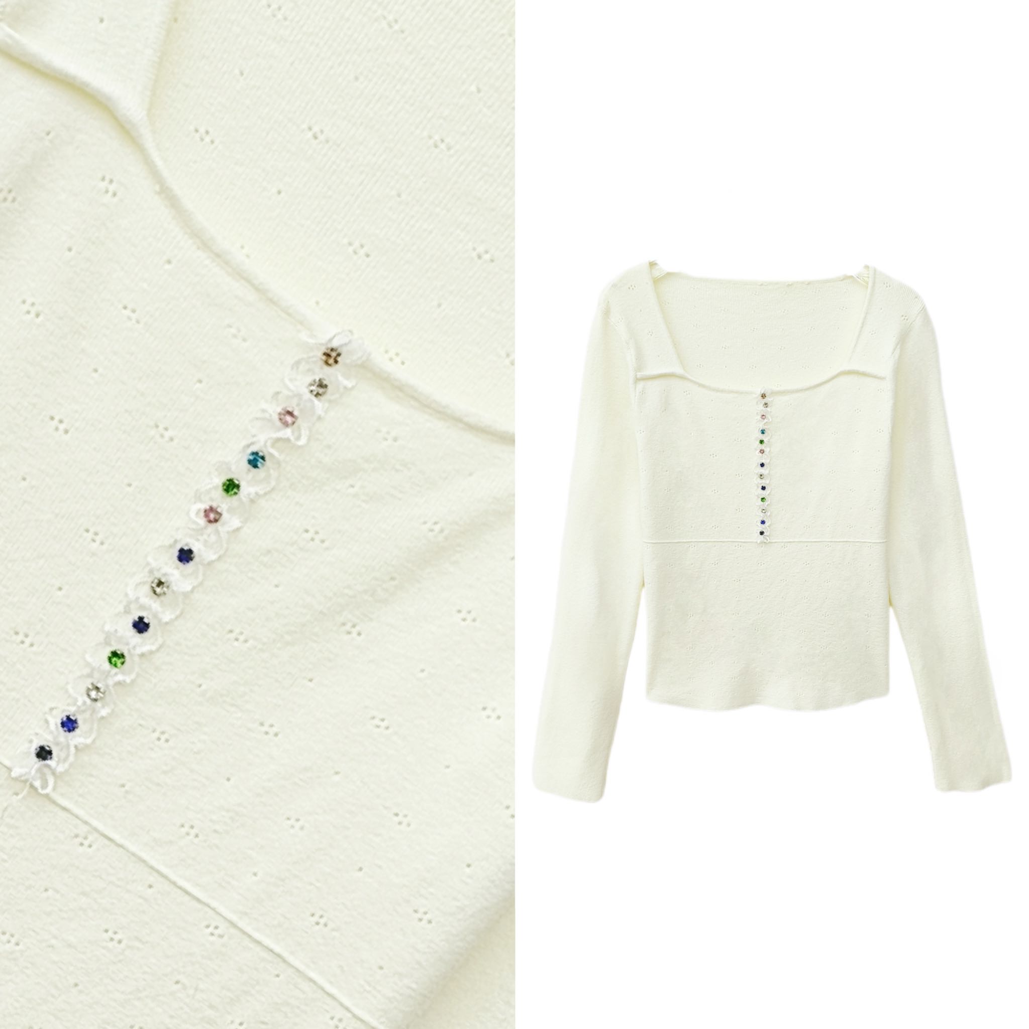 【韩系女装】方领打底衫短款针织衫百搭显瘦上衣打底1011