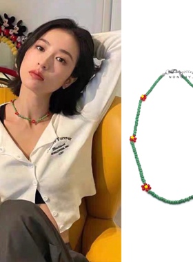 我在他乡挺好雏菊绿珠串圈花项链