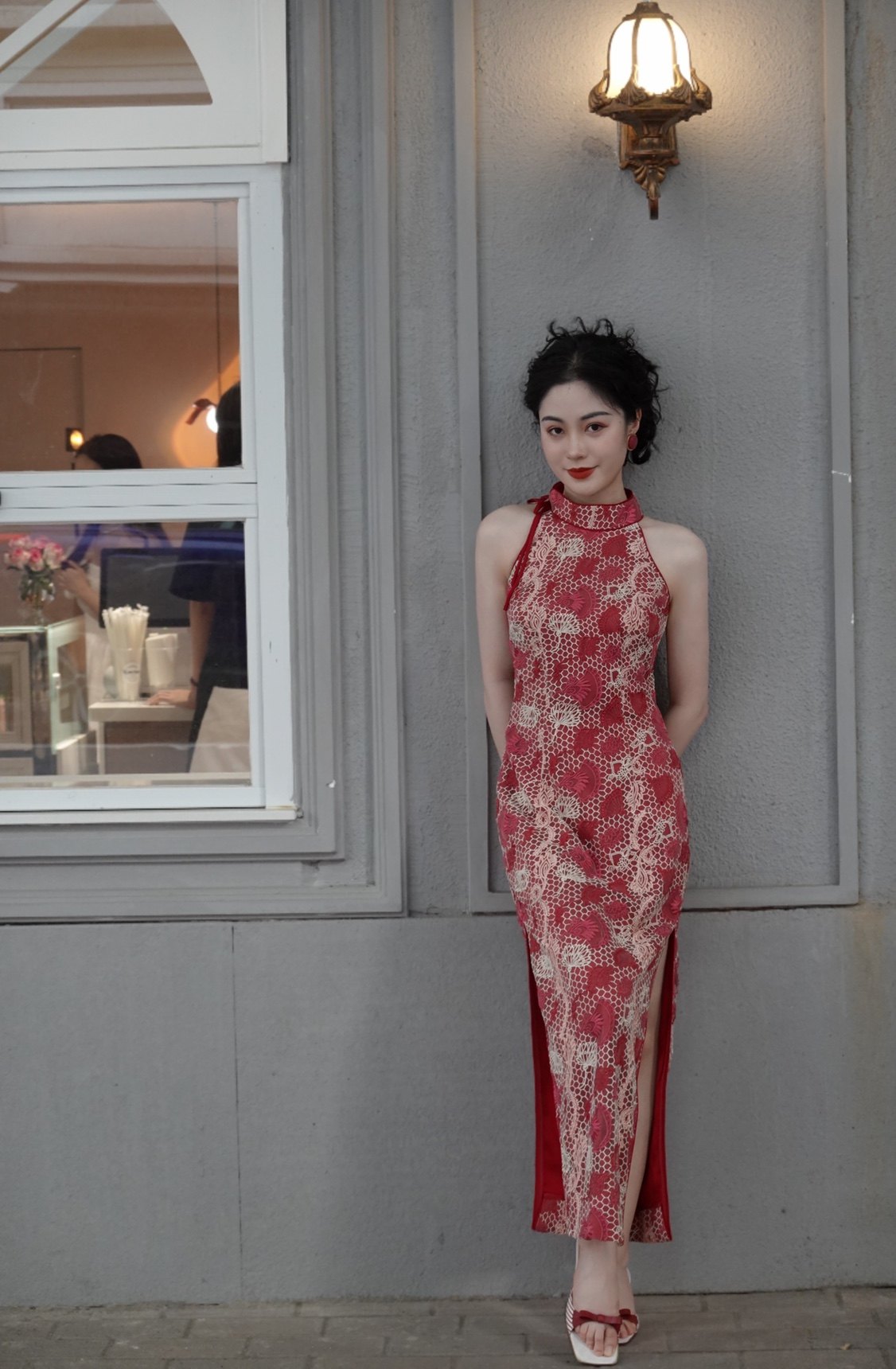 媚爷自制港风复古2021夏季新款改良旗袍裙女民国风红色修身连衣裙