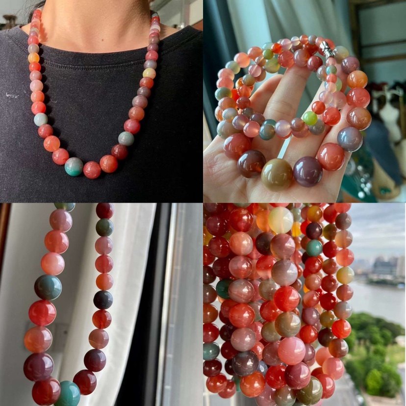 天然莫兰迪色系盐源玛瑙塔链 光面圆珠多彩糖果色精美时尚项链女