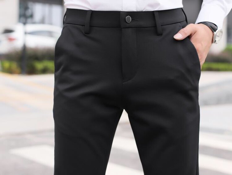男士纯黑色修身小脚裤休闲裤针织四面弹力大韩版修身小脚小西裤