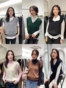 widelia2023秋冬季新款慵懒宽松V领叠穿针织无袖百搭背心马甲女潮