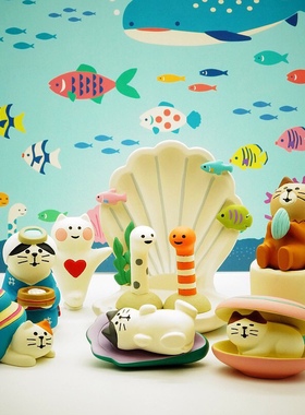 可爱风日式海底世界猫咪小摆件