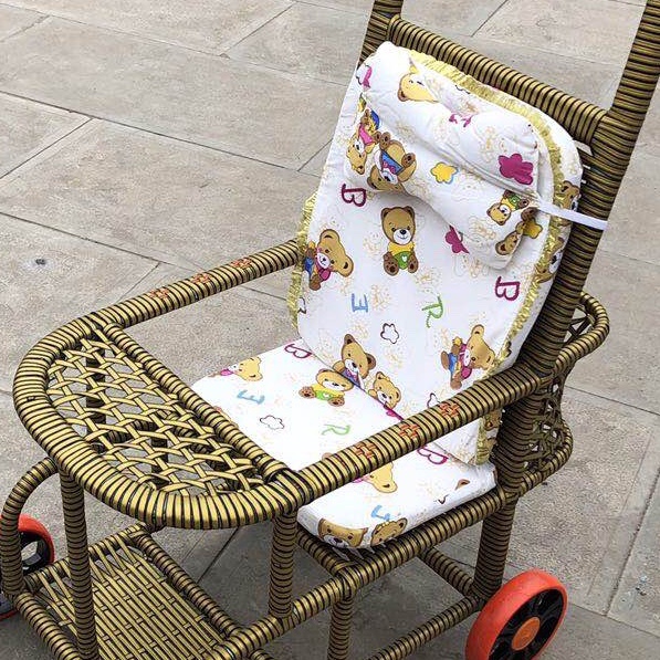 婴儿车坐垫纯棉四季通用防驼推车棉垫凉席餐椅垫伞车靠垫竹藤垫硬
