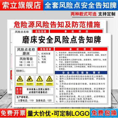 磨床安全风险点告知牌卡危险源预防措施机械机器设备操作标识牌标