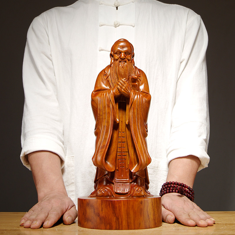 花梨木人物先师孔子雕像雕刻摆件孔夫子家居办公装饰红木教师送礼
