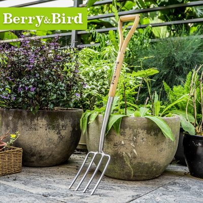 Berry&Bird长木柄四齿钢叉菜园松土叉子花园庭院栽种翻土工具