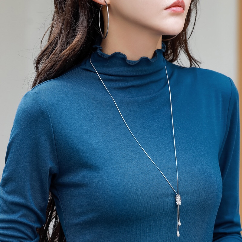 长袖T恤内搭秋冬中领秋装洋气纯棉弹力百搭上衣服半高领打底衫女