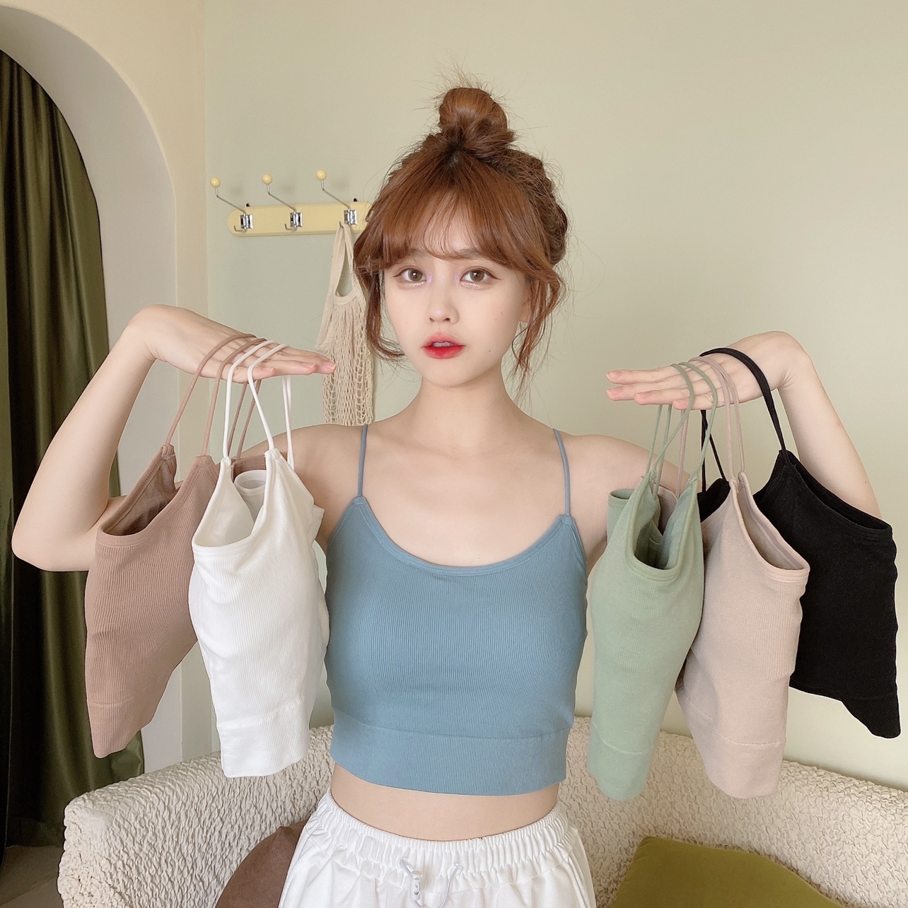 Real price new thin shoulder strap open back suspender vest