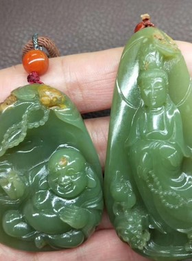 笑佛挂件原石籽料观音吊坠