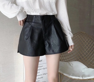 显瘦皮裤 黑色短裤 休闲宽松百搭PU皮A字版 韩版 女2025秋冬时尚