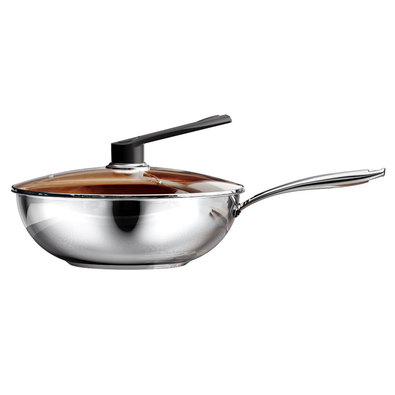 dumik不粘锅炒锅家用电磁炉炒菜锅专用深底不锈钢平底爆炒轻炒锅