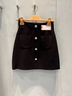 显瘦A字水晶钻扣黑色短裙 钻 半身裙 新款 2022春夏季