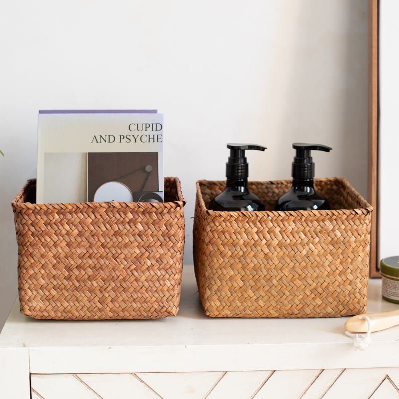 Kens手工海草编客厅收纳篮遥控器零食框CD盒梳妆台化妆品整理筐