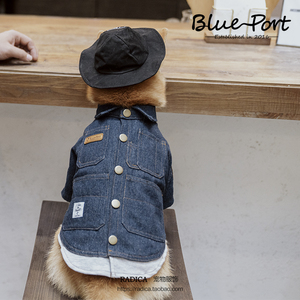 blueport宠物服装秋冬装中小型犬日系原宿风工装牛仔外套狗衣服潮