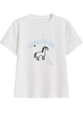 【玉米专享】正肩短袖t恤女春夏季韩版时尚设计感小众刺绣小马963