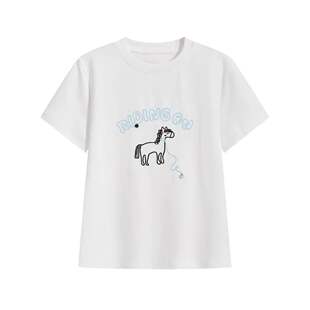 时尚 设计感小众刺绣小马963 韩版 t恤女春夏季 玉米专享 正肩短袖