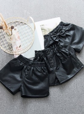 儿童皮裤女童加绒秋冬短裤宝宝外穿洋气打底裤2020新款小女孩裤子