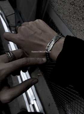 小众纯银暗黑做旧刻字复古手链