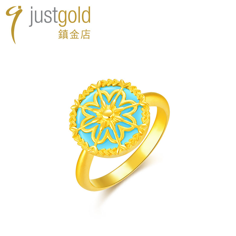 justgold镇金店蓝海心弦黄金足金戒指1758951Y