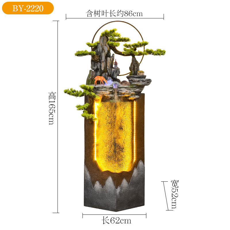 直销新中式假山流水生财循环水幕墙落地水M景客厅入户玄关转角装