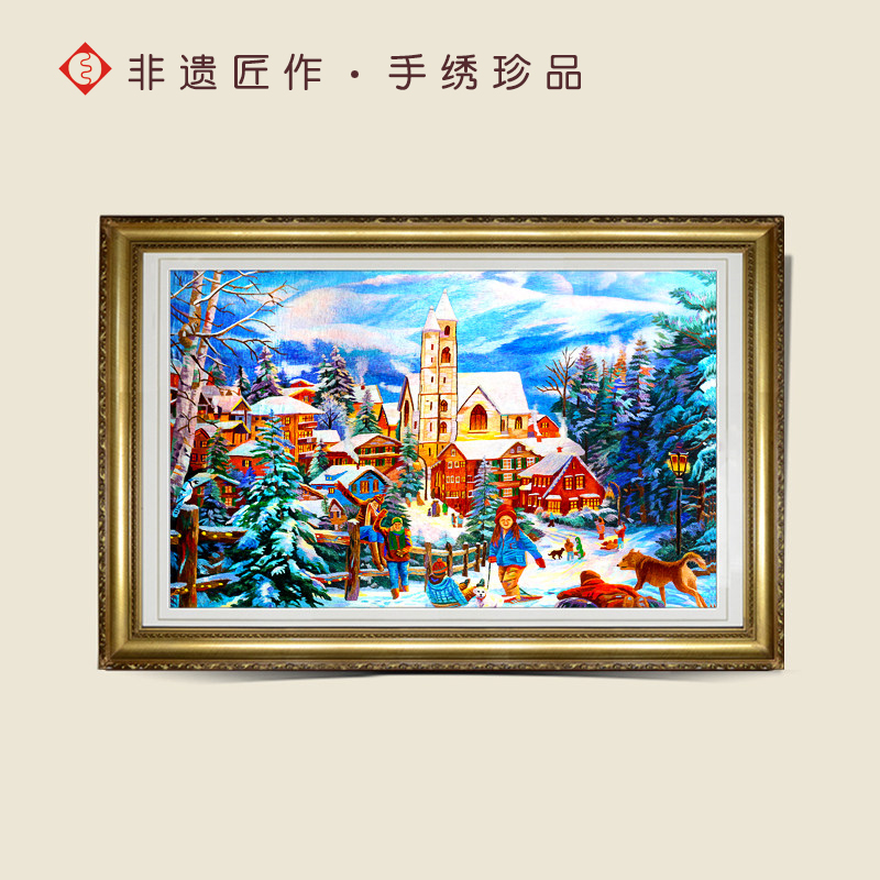 有福湘绣欧式轻奢餐厅沙发背景装饰挂画俄罗斯名画冬季孔雀鸡图片