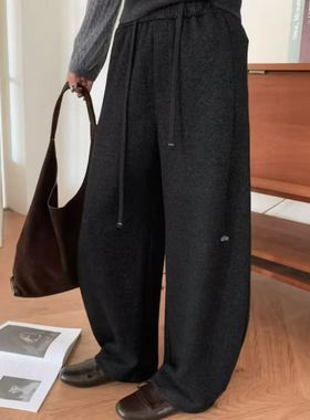 【小田tia专享】Y绒 加绒弯刀裤阔腿裤 刺绣字母宽松休闲弯刀裤女