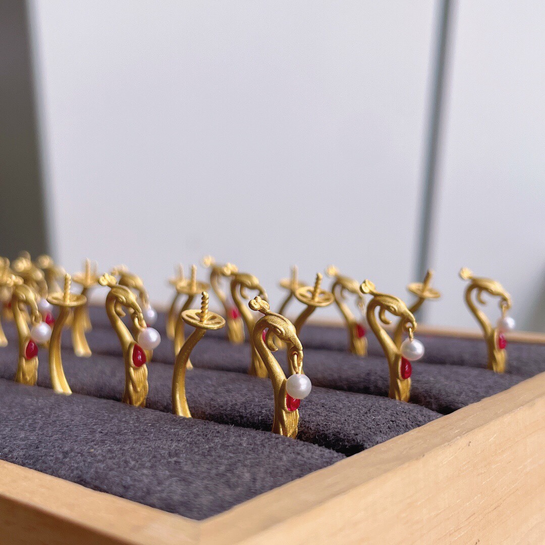 纯银金色戒托万能镶嵌珍珠diy