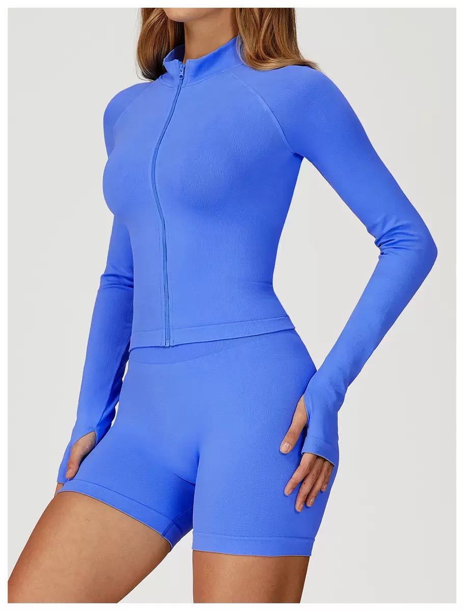 4513无缝立领拉链瑜伽外套防风修身保暖上衣运动跑步外套女