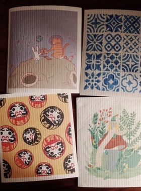 #4件包邮#独家62款德国进口木浆棉百洁布卡通可爱抹布茶娜和查理