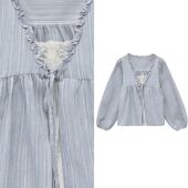 假两件条纹宽松长袖 百搭甜美减龄荷叶边泡泡袖 上衣 玉米专享