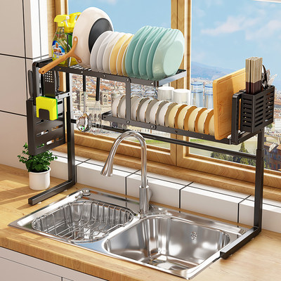 水槽上置物架厨房碗碟筷子收纳架可伸缩餐具收纳整理碗碟沥水架