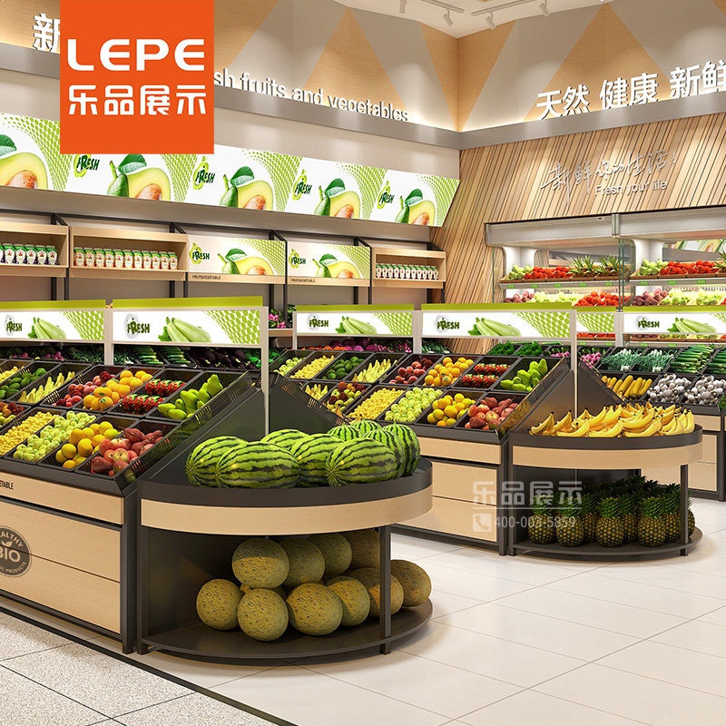 乐品永辉生鲜超市蔬菜置物架子商用不锈钢剁骨台水果货架展示架