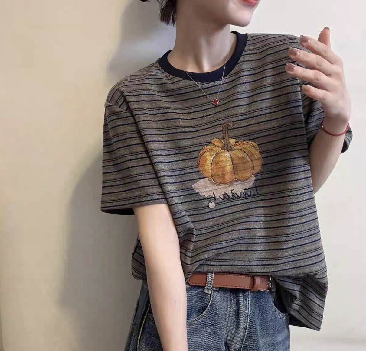 【甜甜专享】【老钱风小南瓜】磨毛秋冬高级防爆印花撞色条纹内搭